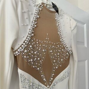 Elegant Pearl Embellished Cream and Tan Top